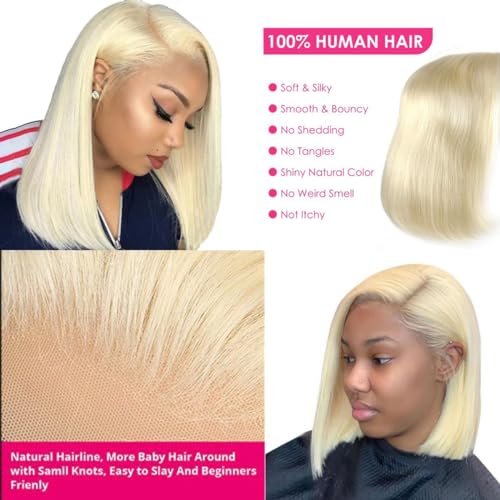Trilumity Blonde Bob Straight 613 Straight Human Hair - 613 Blonde Hair Replacement Wig