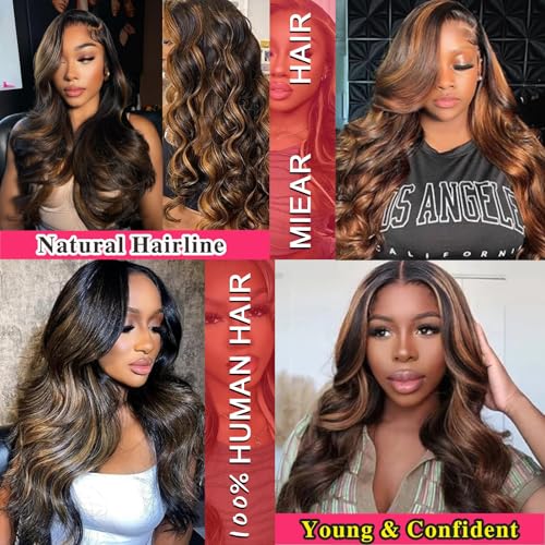 Trilumity Highlight Balayage 13X6 Body Wave Human Hair - Natural Black Hair Replacement Wig