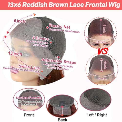 Trilumity Reddish Brown 13X6 Body Wave Human Hair - Brown Hair Replacement Wig