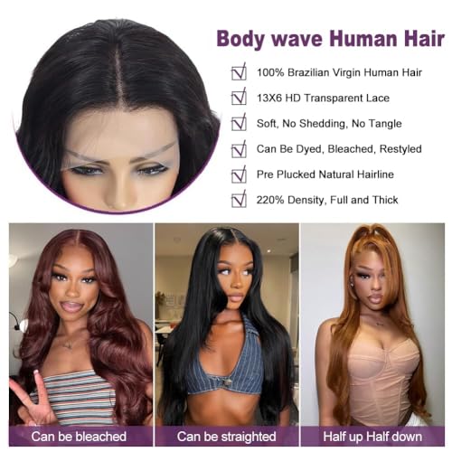 Trilumity 13X6 220 Density Front Body Wave 100% Human Hair - Natural Black Hair Replacement Wig