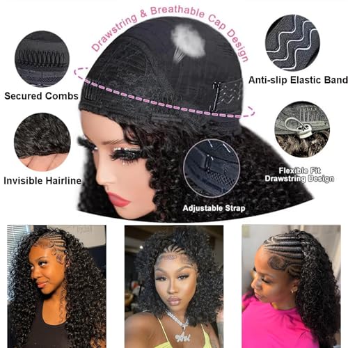 Trilumity Half Half 3 In Deep Wave Human Hair - Natural Black Hair Replacement Wig