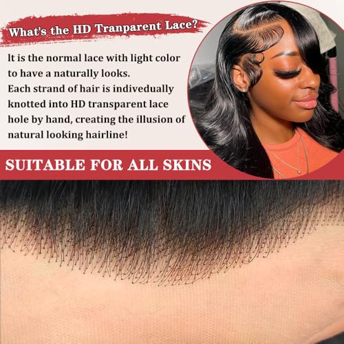 Trilumity 13X6 Bob Gluless Body Wave Human Hair - Natural Black Hair Replacement Wig