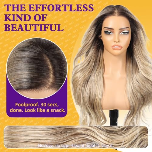 Trilumity Ash Blonde Layered Deep Wave 100% Human Hair - Natural Black Hair Replacement Wig