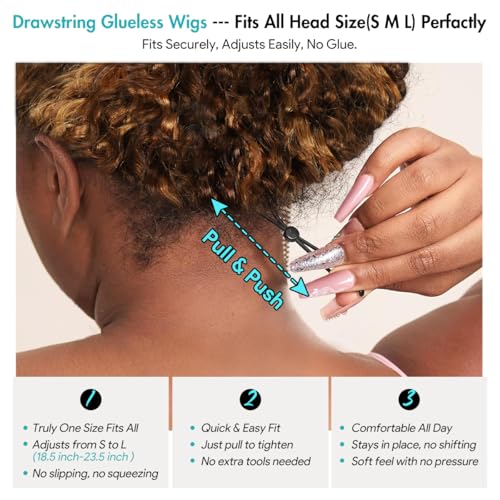 Trilumity Honey Blonde Drawstring Burmese Curly Human Hair - Honey Blonde Hair Replacement Wig