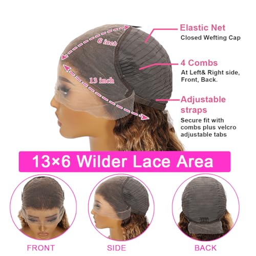 Trilumity Highlight Ombre 13X6 Honey Deep Wave Human Hair - Honey Blonde Hair Replacement Wig