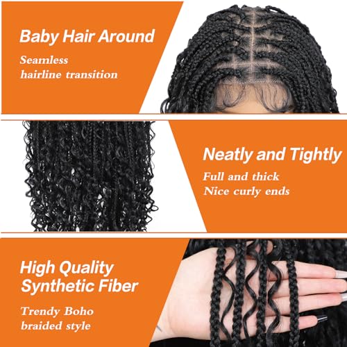 Trilumity Boho Knotless Braided For Curly 100% Human Hair - Natural Black Hair Replacement Wig