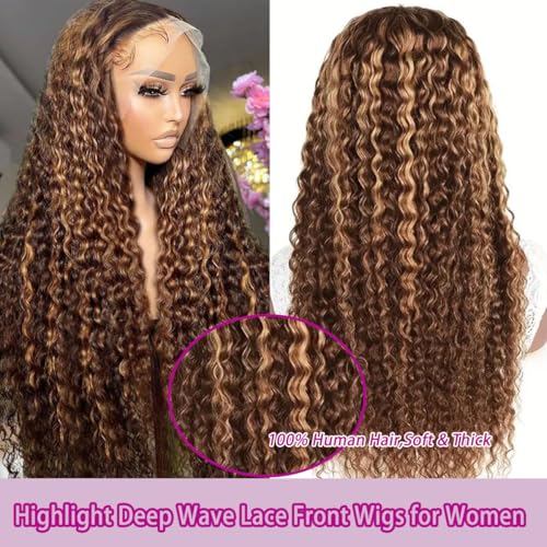 Trilumity 13X6 Highlight P4/27 Deep Wave 100% Human Hair - Honey Blonde Hair Replacement Wig