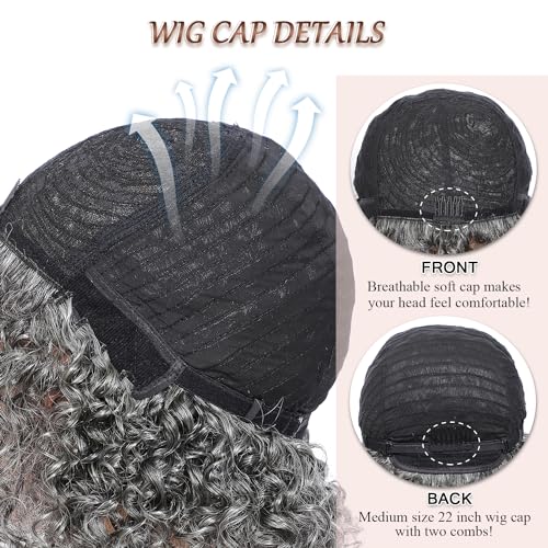 Trilumity Grey For Women Curly Human Hair - Natural Black Hair Replacement Wig