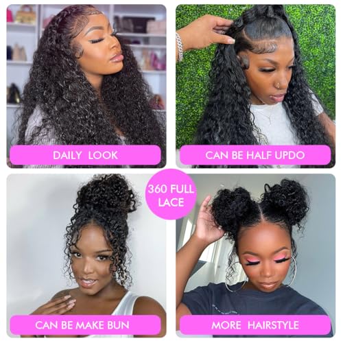 Trilumity Hidden Strap 360 Full Deep Wave Human Hair - Natural Black Hair Replacement Wig