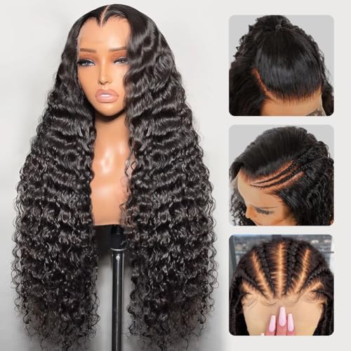 Trilumity Hidden Strap Water Wave Human Hair - Natural Black Hair Replacement Wig