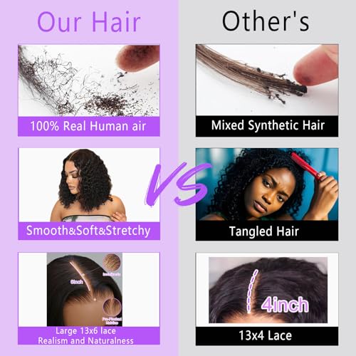 Trilumity Bob 13X6 Lace Deep Wave 100% Human Hair - Natural Black Hair Replacement Wig