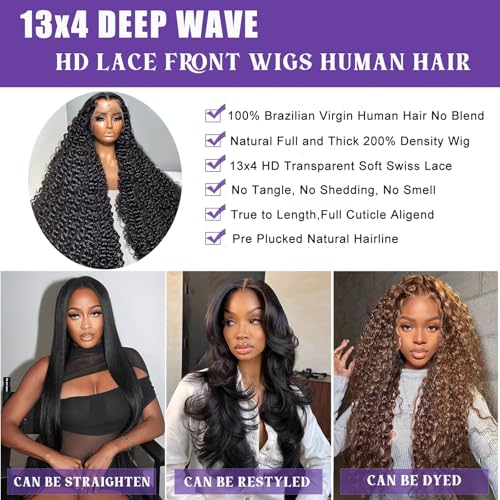 Trilumity 13X4 Hd Full Al Deep Wave Human Hair - Natural Black Hair Replacement Wig