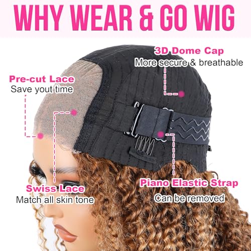 Trilumity Highlight Blonde Wear And Water Wave Human Hair - Honey Blonde Hair Replacement Wig