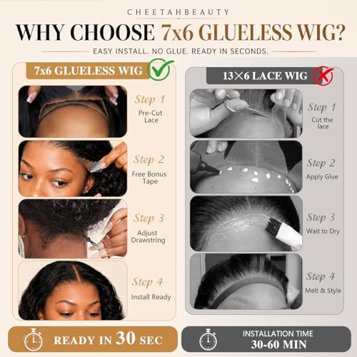 Trilumity 7X6 Closure Glueless Body Wave Human Hair - Natural Black Hair Replacement Wig