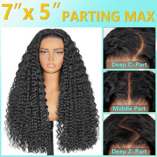 Trilumity 7X5 Glueless Pre Cut Deep Wave Human Hair - Natural Black Hair Replacement Wig