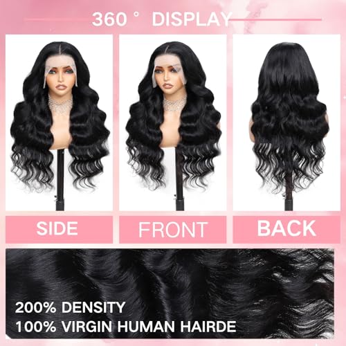 MAKATI 30 Inch Body Wave Lace Front Wigs Human Hair 13x6 HD Transparent Lace Glueless Wear and Go Wig 200 Density Pre Plucked Human Hair Wig with Baby Hair Lace Front Wig for Women