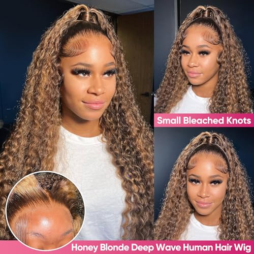 Trilumity Honey Blonde 13X6 Front Deep Wave Human Hair - Honey Blonde Hair Replacement Wig