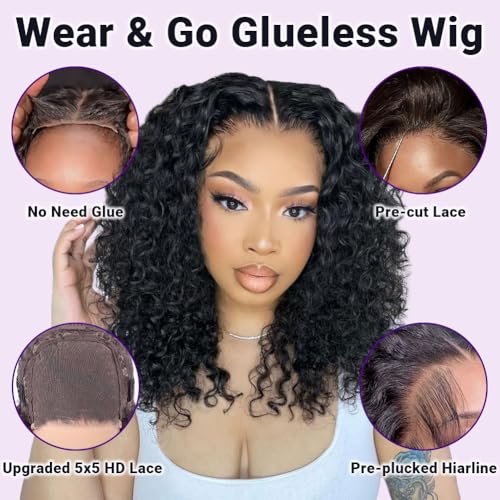 Trilumity Bob 5X5 Wear Deep Wave Human Hair - Natural Black Hair Replacement Wig