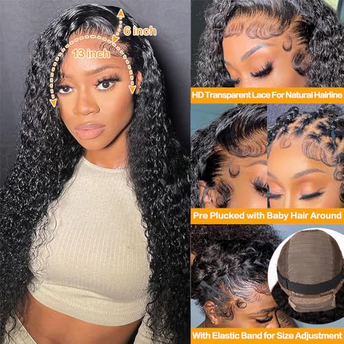 Trilumity 13X6 Hd Transparent Glueless Deep Wave Human Hair - Natural Black Hair Replacement Wig