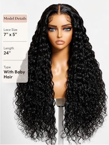 Trilumity Glueless Water Wave Human Hair - Natural Black Hair Replacement Wig