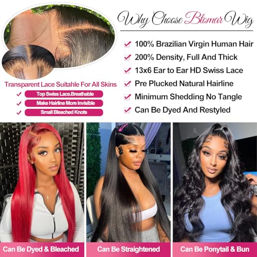 Trilumity 13X6 200 Density Straight Human Hair - Natural Black Hair Replacement Wig