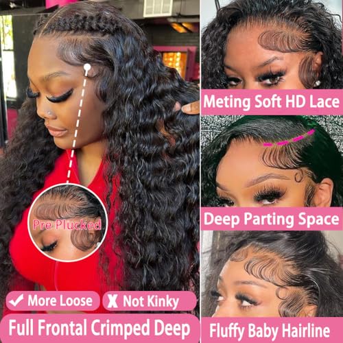 Trilumity 250 Density Front Wet Deep Wave Human Hair - Natural Black Hair Replacement Wig