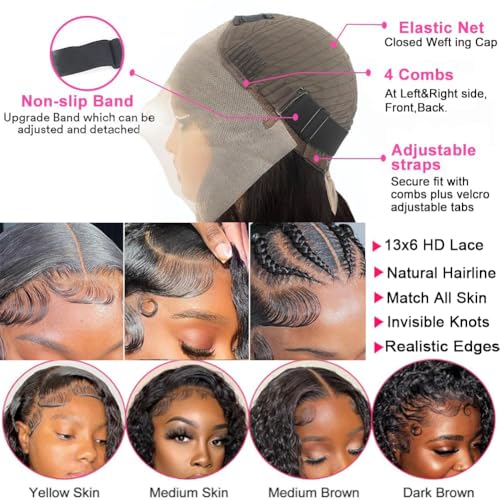 Trilumity 200 Density 13X6 Glueless Deep Wave 100% Human Hair - Natural Color Hair Replacement Wig
