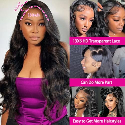 Trilumity 220 Density 13X6 Front Body Wave 100% Human Hair - Natural Black Hair Replacement Wig