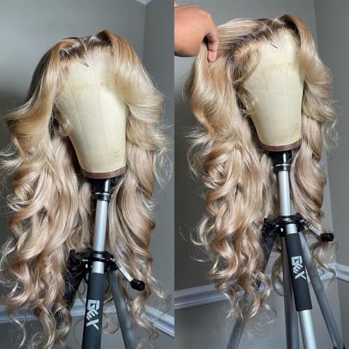 Trilumity Ombre Brown Roots Body Wave Human Hair - Ombre Blonde Hair Replacement Wig