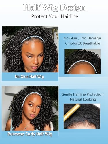 Trilumity Burmese Half For Women Curly Human Hair - Natural Black Hair Replacement Wig