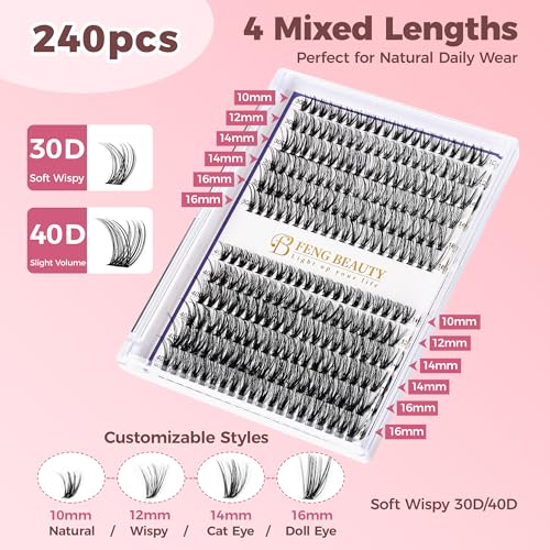 Trilumity Eyelash Clusters Kit 30D Wispy Faux Mink Fiber - Black False Lashes