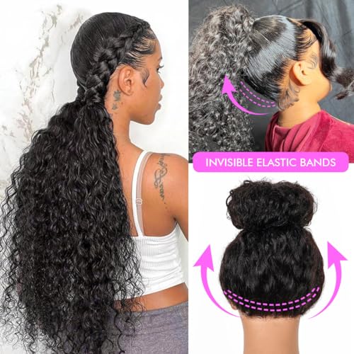 Trilumity Hidden Strap 360 Full Deep Wave Human Hair - Natural Black Hair Replacement Wig