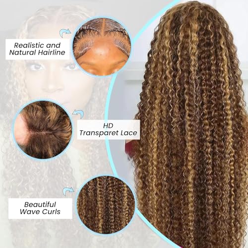 Trilumity Highlight Ombre 13X6 Hd Deep Wave Human Hair - Honey Blonde Hair Replacement Wig