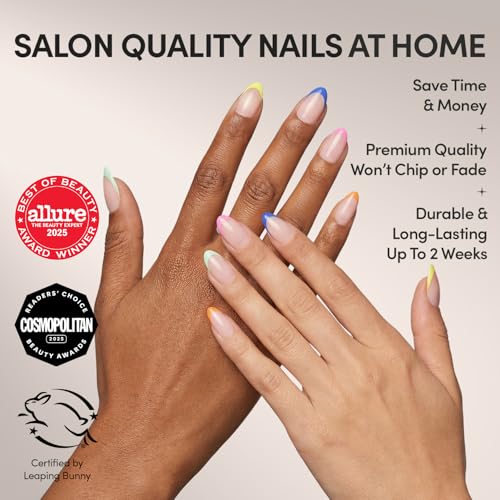 Trilumity Sprinkles Rainbow French Tip Short Almond Soft Gel - Nude Pink Press On Nails