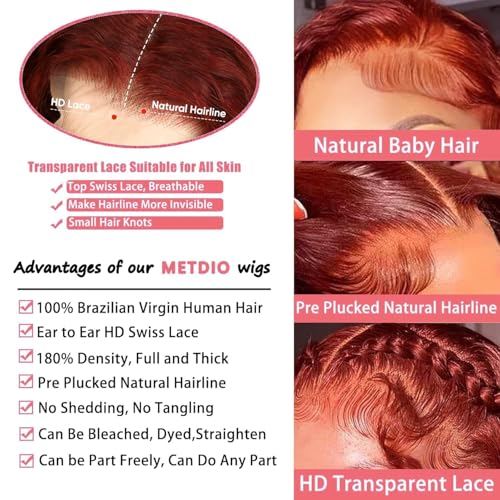 Trilumity Reddish Brown 13X6 Body Wave Human Hair - Brown Hair Replacement Wig