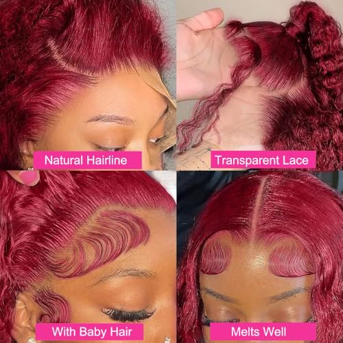 Trilumity Burgundy 250 Density Deep Wave Human Hair - Burgundy Hair Replacement Wig