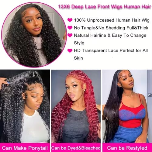 Trilumity 13X6 For Women Deep Wave Human Hair - Natural Color Hair Replacement Wig