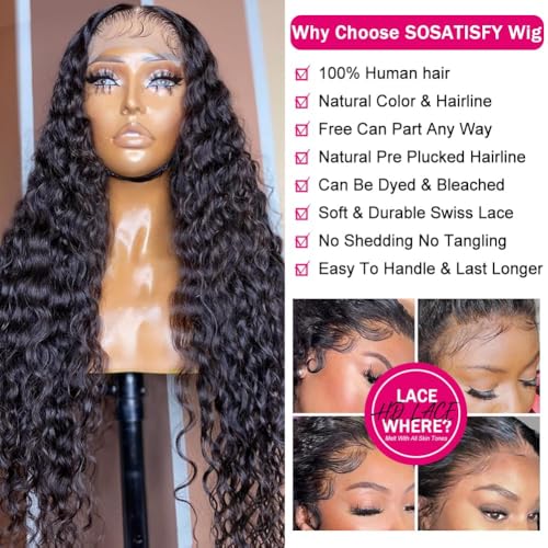 Trilumity Lace Closure Glueless Deep Wave Human Hair - Natural Black Hair Replacement Wig