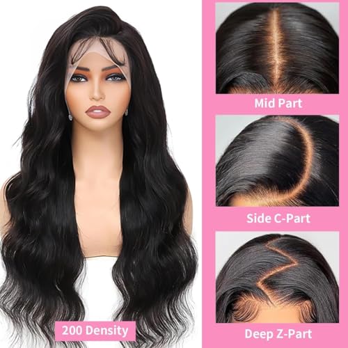 Trilumity 13X6 200 Density 13X6 Body Wave Human Hair - Natural Black Hair Replacement Wig