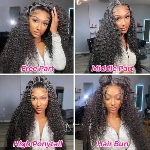 Trilumity 13X6 Front 220 Density Deep Wave Human Hair - Natural Black Hair Replacement Wig