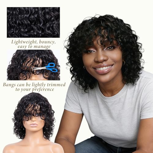 Trilumity Glueless Short Water With Water Wave Human Hair - Natural Black Hair Replacement Wig