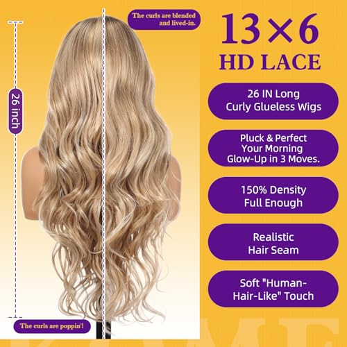 Trilumity Dirty Blonde Synthetic Curly 100% Human Hair - Natural Black Hair Replacement Wig