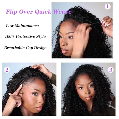 Trilumity Kinky Half Glueless Half Curly 100% Human Hair - Natural Black Hair Replacement Wig