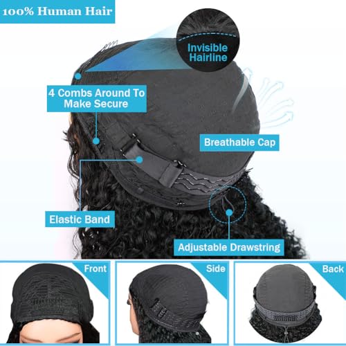 Trilumity Half 3 In 1 Water Wave Human Hair - Natural Black Hair Replacement Wig