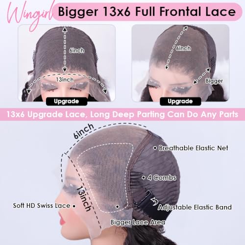 Wingirl 13x6 Body Wave Lace Front Wigs Human Hair Pre plucked Pre bleached Small Knots With Baby Hair 200 Density Glueless Human Hair Wigs For Women 28Inch HD Lace Frontal Wig With Soft