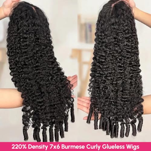 Trilumity 7X6 Burmese Glueless Pre Curly Human Hair - Natural Black Hair Replacement Wig