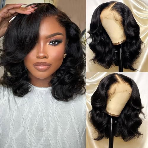 Trilumity 13X6 Bob 200 Density Body Wave Human Hair - Natural Black Hair Replacement Wig