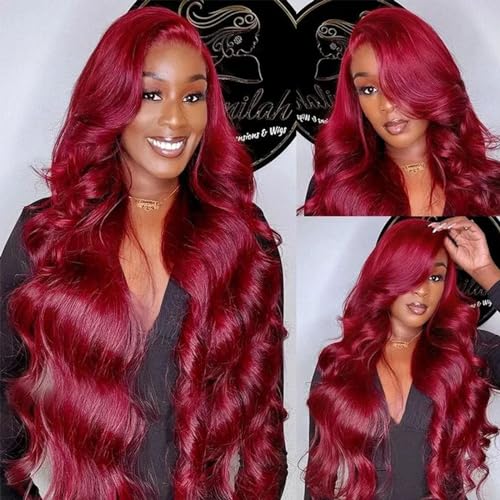 Trilumity 99J Burgundy Red Body Wave Human Hair - Burgundy Hair Replacement Wig