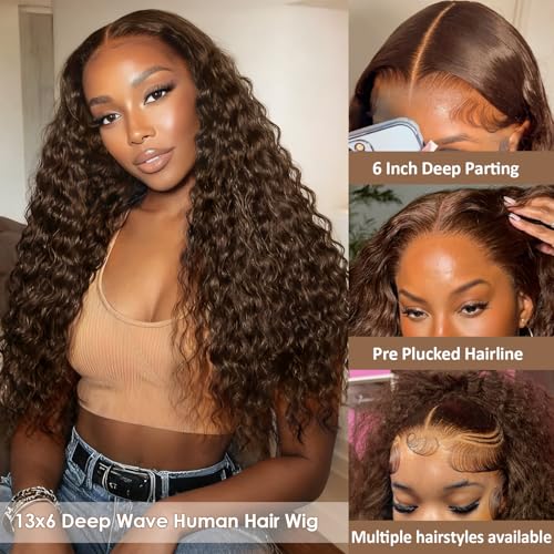Trilumity 200 Density Chocolate Brown Deep Wave Brazilian Virgin Hair - Brown Hair Replacement Wig