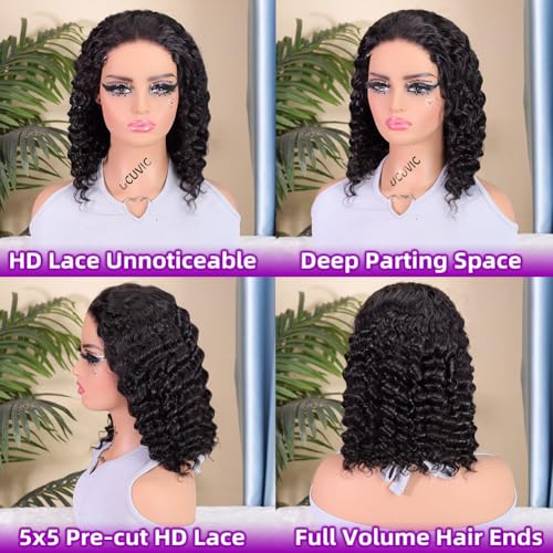 Trilumity Bob 5X5 Wear Deep Wave Human Hair - Natural Black Hair Replacement Wig